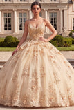 Champagne Ball Gown Corset Lace Up Back Quinceanera Dress with 3D Flowers