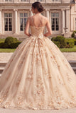 Champagne Ball Gown Corset Lace Up Back Quinceanera Dress with 3D Flowers