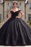 Black Ball Gown Off the Shoulder Corset Quinceanera Dress with Sequins