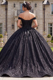 Black Ball Gown Off the Shoulder Corset Quinceanera Dress with Sequins