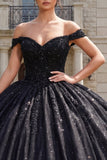 Black Ball Gown Off the Shoulder Corset Quinceanera Dress with Sequins