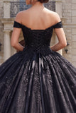 Black Ball Gown Off the Shoulder Corset Quinceanera Dress with Sequins