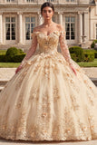 Champagne Off The Shoulder Corset Ball Gown Quinceanera Dress with 3D Flowers
