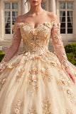 Champagne Off The Shoulder Corset Ball Gown Quinceanera Dress with 3D Flowers