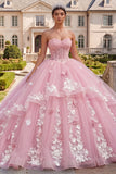 Pink Sweetheart Corset Floral Ball Gown Quinceanera Dress