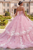 Pink Sweetheart Corset Floral Ball Gown Quinceanera Dress