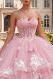 Pink Sweetheart Corset Floral Ball Gown Quinceanera Dress