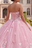 Pink Sweetheart Corset Floral Ball Gown Quinceanera Dress