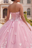 Pink Sweetheart Corset Floral Ball Gown Quinceanera Dress