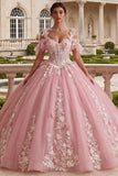 Pink Ball Gown Cold Shoulder Corset Quinceanera Dress
