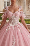 Pink Ball Gown Cold Shoulder Corset Quinceanera Dress