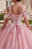 Pink Ball Gown Cold Shoulder Corset Quinceanera Dress