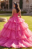 Halter Fuchsia Ball Gown Ruffled Quinceanera Dress with Bow