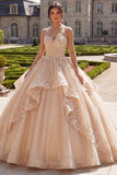 Sweetheart Champagne Ruffled Ball Gown Quinceanera Dress with Lace Up Back