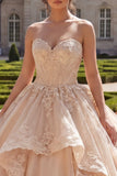 Sweetheart Champagne Ruffled Ball Gown Quinceanera Dress with Lace Up Back