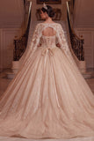 Sparkly Champagne Corset Ball Gown Quinceanera Dress with Cape Sleeves