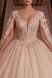 Sparkly Champagne Corset Ball Gown Quinceanera Dress with Cape Sleeves