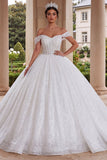 Sparkly White Off The Shoulder Corset Ball Gown Quinceanera Dress