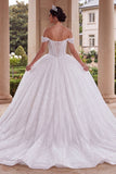 Sparkly White Off The Shoulder Corset Ball Gown Quinceanera Dress