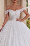 Sparkly White Off The Shoulder Corset Ball Gown Quinceanera Dress