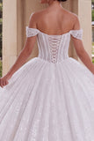 Sparkly White Off The Shoulder Corset Ball Gown Quinceanera Dress