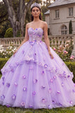Lilac Strapless Corset Ball Gown Quinceanera Dress with 3D Flowers