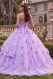 Lilac Strapless Corset Ball Gown Quinceanera Dress with 3D Flowers