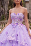 Lilac Strapless Corset Ball Gown Quinceanera Dress with 3D Flowers