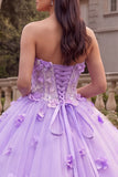 Lilac Strapless Corset Ball Gown Quinceanera Dress with 3D Flowers