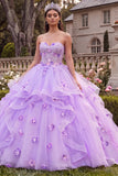 Strapless Lilac Ball Gown Ruffled Quinceanera Dress with 3D Flowers