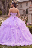 Strapless Lilac Ball Gown Ruffled Quinceanera Dress with 3D Flowers