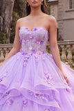 Strapless Lilac Ball Gown Ruffled Quinceanera Dress with 3D Flowers