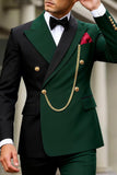 Dark Green 2 Piece Peak Lapel Double Breasted Men's Prom Suits