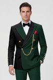 Dark Green 2 Piece Peak Lapel Double Breasted Men's Prom Suits