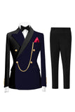 Dark Green 2 Piece Peak Lapel Double Breasted Men's Prom Suits
