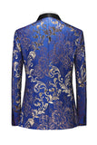 Blue 3 Piece Jacquard Shawl Lapel Men's Suits