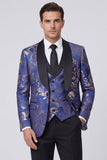Blue 3 Piece Jacquard Shawl Lapel Men's Suits