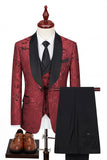 Blue 3 Piece Jacquard Shawl Lapel Men's Suits