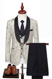 Blue 3 Piece Jacquard Shawl Lapel Men's Suits