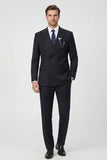 2 Piece Black Peak Lapel Double Breasted Men's Prom Suits