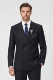 2 Piece Black Peak Lapel Double Breasted Men's Prom Suits