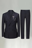 2 Piece Black Peak Lapel Double Breasted Men's Prom Suits