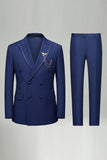 2 Piece Black Peak Lapel Double Breasted Men's Prom Suits