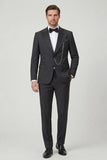 Black 2 Piece Single Breasted Peak Lapel Men's Suits