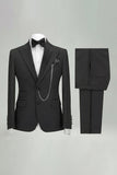 Black 2 Piece Single Breasted Peak Lapel Men's Suits