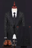 Dark Green 3 Piece Shawl Lapel One Button Jacquard Men's Suits