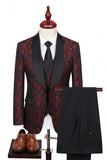 Dark Green 3 Piece Shawl Lapel One Button Jacquard Men's Suits