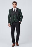 Dark Green 3 Piece Shawl Lapel One Button Jacquard Men's Suits