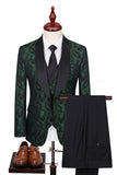 Dark Green 3 Piece Shawl Lapel One Button Jacquard Men's Suits