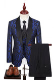 Dark Green 3 Piece Shawl Lapel One Button Jacquard Men's Suits